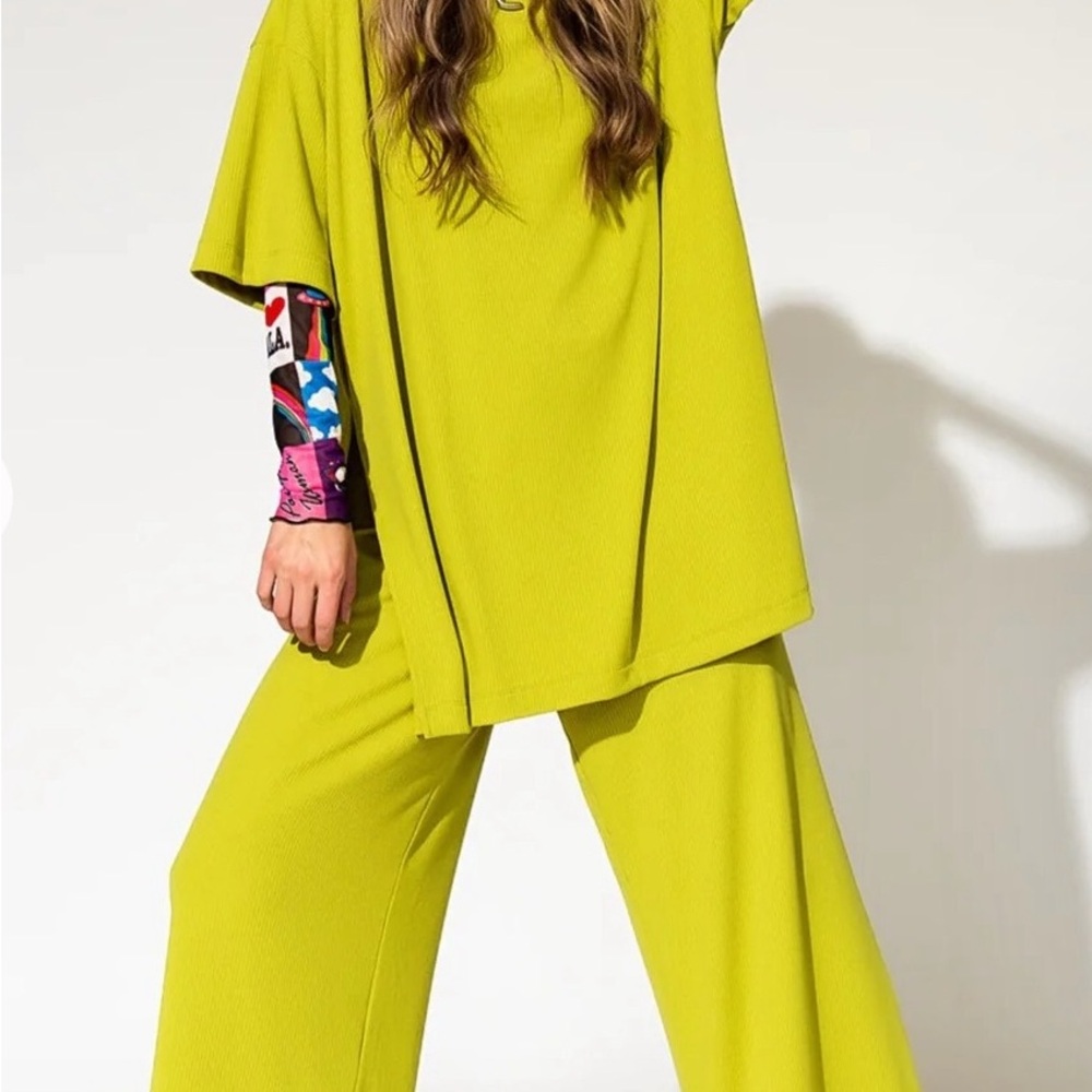 Dressed in LALA chartreuse playsuit!
